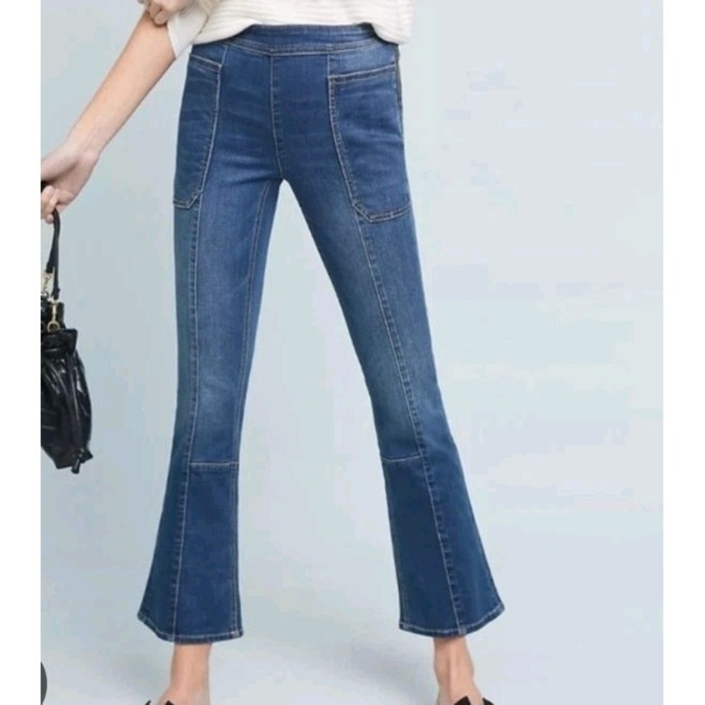 Pilcro Anthropologie Utility Bootcut Jeans 27 Ankle Cropped Side Zip Retro 70s